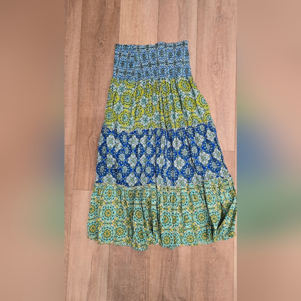 Zara Floral Blue and Green Maxi Skirt